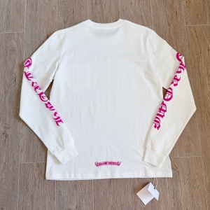 chrome hearts pink neck script long-sleeve pocket t-shirt